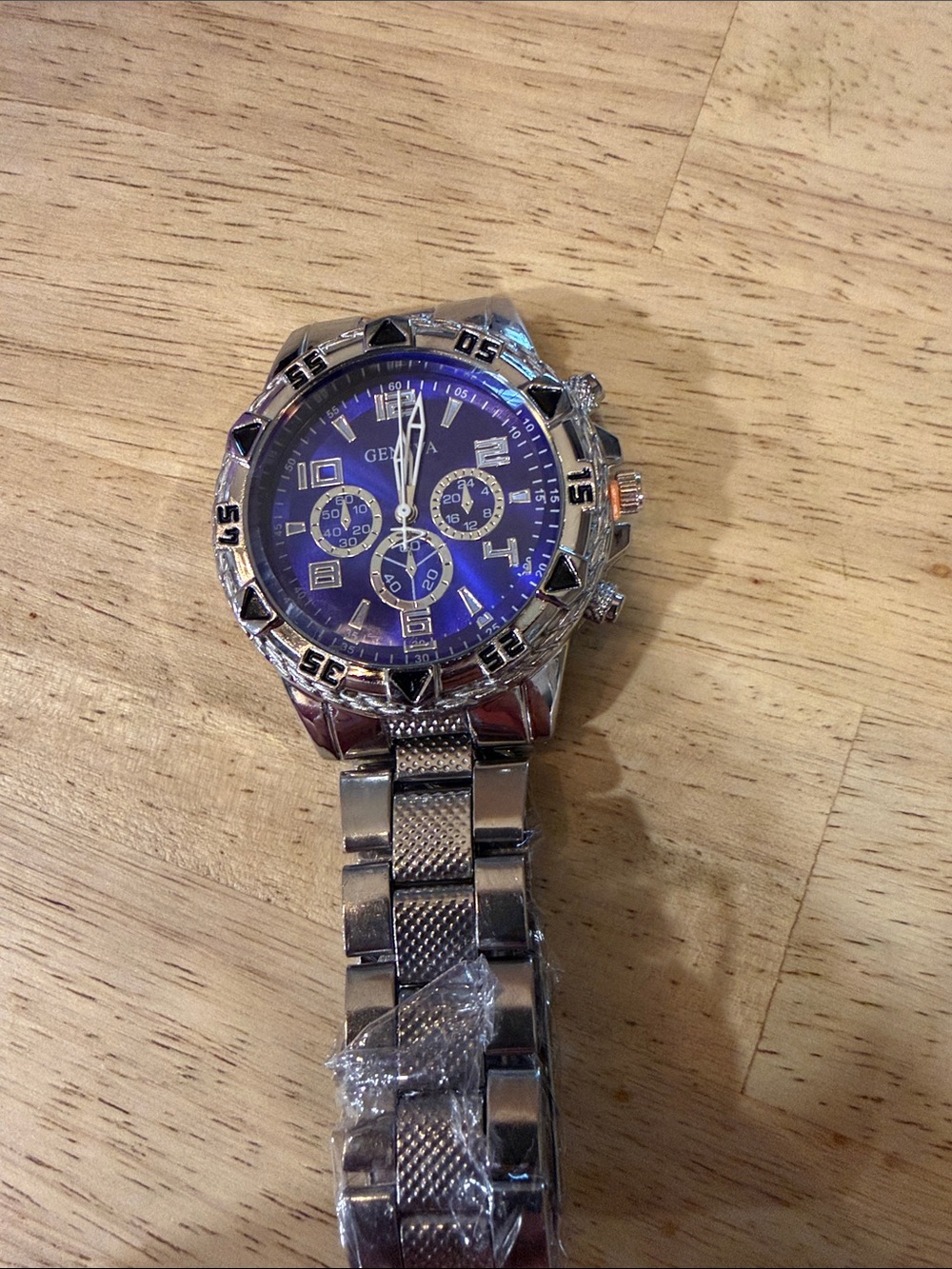 Geneva Silver Watch with Royal Blue Dial
